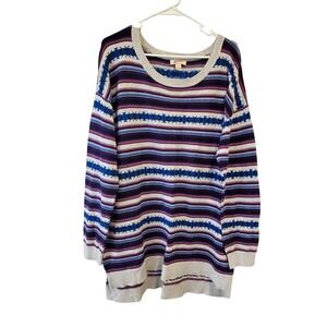 Arizona Jean Co XXL Sweater Womens Purple Blue Striped Knit 100% Cotton Pullover